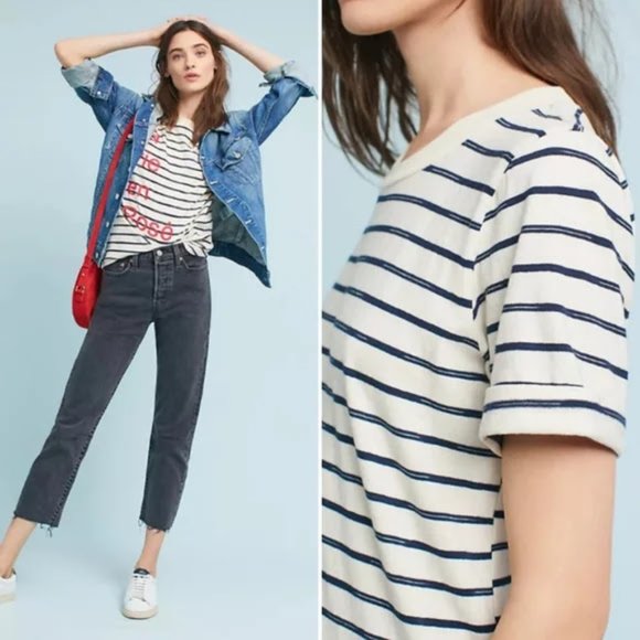 Anthropologie Sol Angeles La Vie en Rosé  Striped T-Shirt - S - Picture 2 of 6